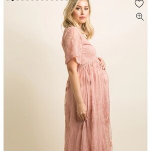 NWT PinkBlush Maternity - Pink Lace Mesh Overlay Maxi Dress - Size L